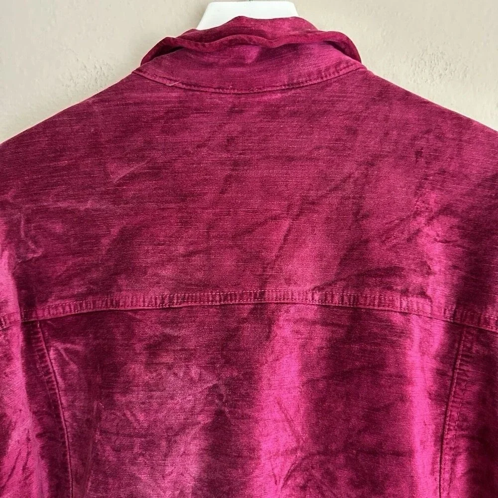 Free People Trucker Jacket Women XS/S Magenta Velvet Corduroy Snap Front Boho - Picture 9 of 15